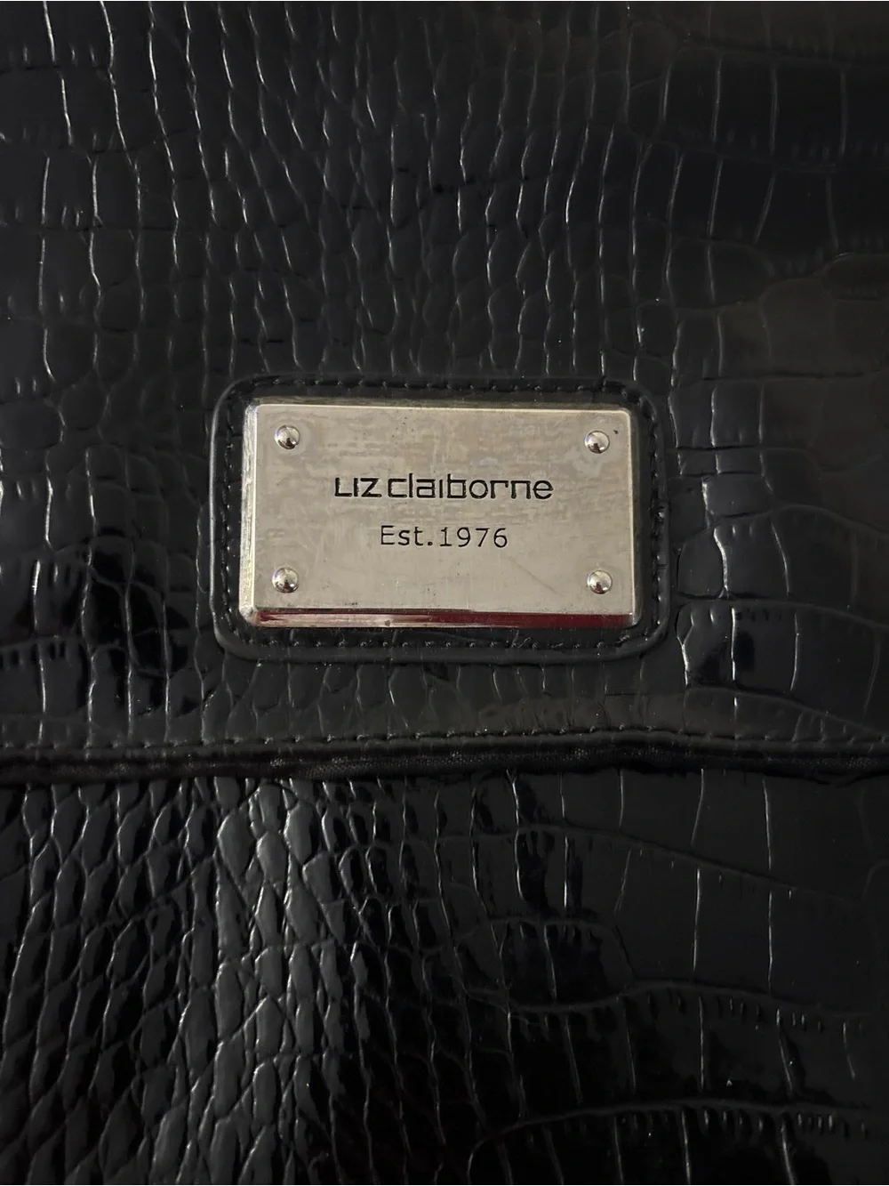 Liz Claiborne Black Croc-Embossed Messenger Bag